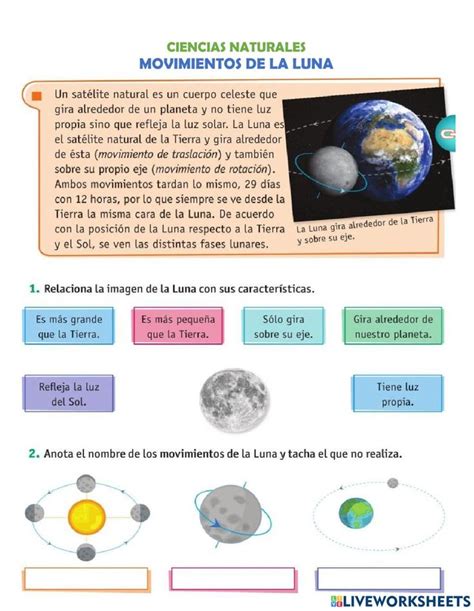 Movimientos De La Luna Worksheet