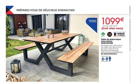 Promo Table De Pique Nique Avec Bancs Vancouver Chez Brico Pro