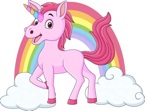 Lindo Beb Unicornio Con Nubes Y Arcoiris Vector Premium