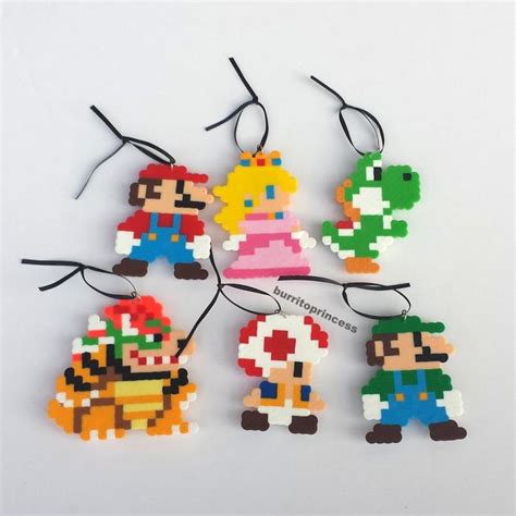 Mario Christmas Ornaments Super Mario Christmas Ornaments Etsy Canada Diy Perler Bead Crafts