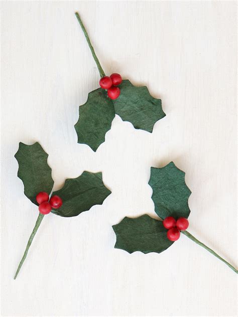 Paper Holly Sprig Handmade Holly Christmas Craft And Decoration