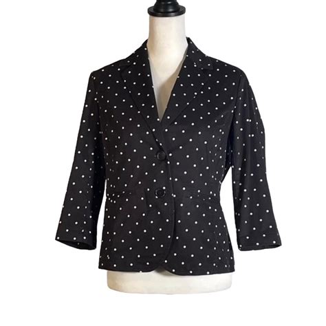 Talbots Black White Polka Dot Notch Collar 2 Button U Gem