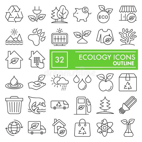 Ecology Line Icon Set Environment Symbols Collection Vector Sketches