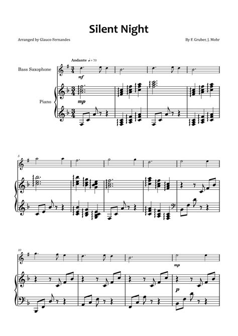 Silent Night Bass Saxophone And Piano Arr Glauco Fernandes Sheet