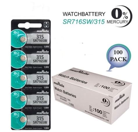 Murata 315 SR716SW 1 55V Silver Oxide 0 Hg Mercury Free Watch Battery