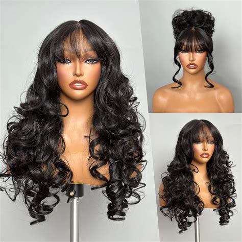 Amazon GORGIUS Black Wigs With Bang Body Wave Wig Long Natural