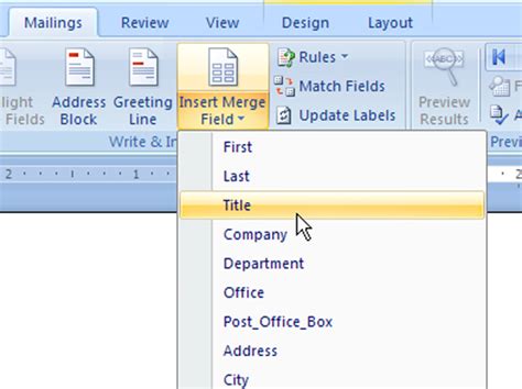 Word Mail Merge Step Inserting Fields Into The Main Document