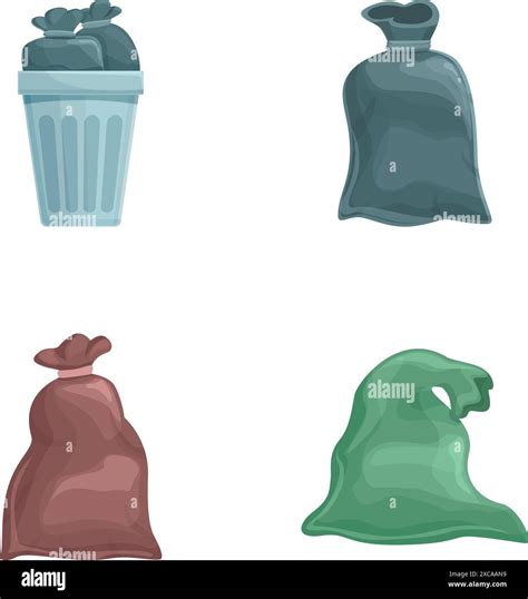 Household Waste Icons Set Cartoon Vector Rubbish In Plastic Pack