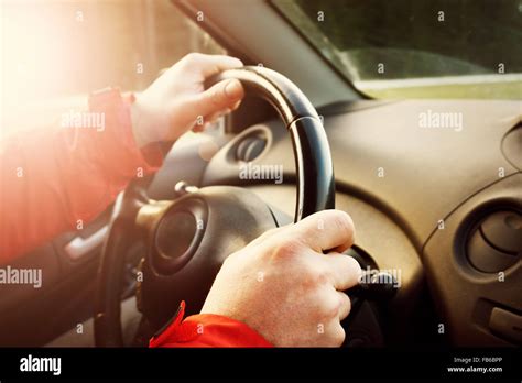 Man Hands Holding Steering Wheel Stock Photo Alamy