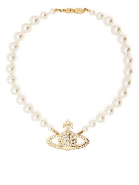 Vivienne Westwood Gold Tone Mini Bas Relief Pearl Choker Necklace