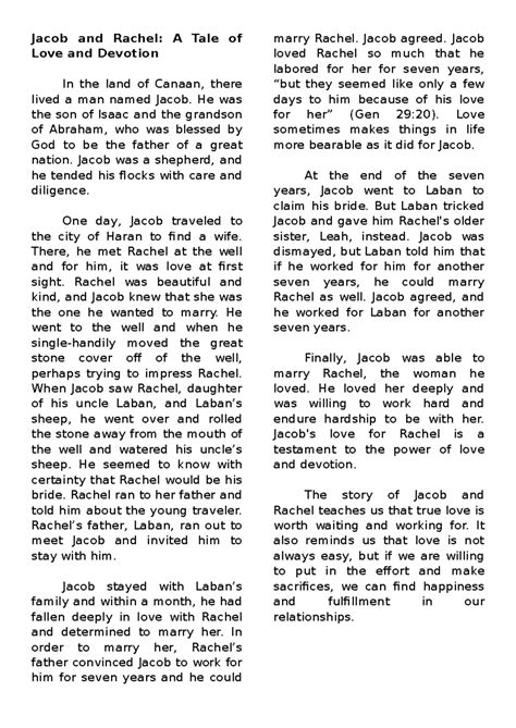 Jacob and Rachel - He was the son of Isaac and the grandson of Abraham