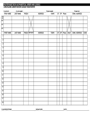 Fillable Online Team Roster Form Long Island Junior Soccer League Fax