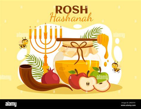 Happy Rosh Hashanah Vector Illustration Of Jewish New Year Holiday With Apple Pomegranate