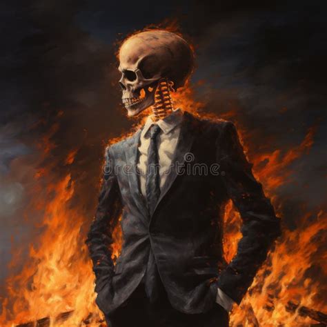 Burning Business A Surreal Autopunk Artwork Of A Skeleton In A