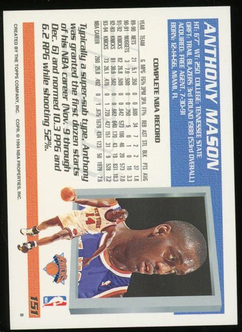 1994 95 Topps 151 Anthony Mason For Sale Online EBay