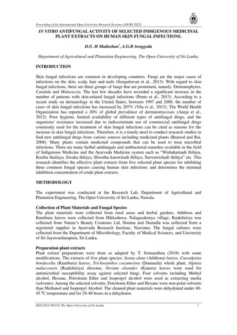 Pdf In Vitro Antifungal Activity Of Selected Indigenous Medicinal