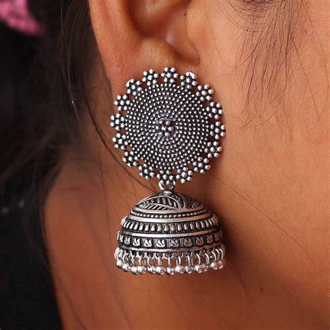 Oxidised Silver Plating Handmade Jhumka Earrings Jaipur Mart 977969