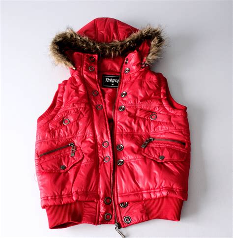 Red Hooded Vest Vintage Vest Jacket Soft Sleeveless Jacket Snow