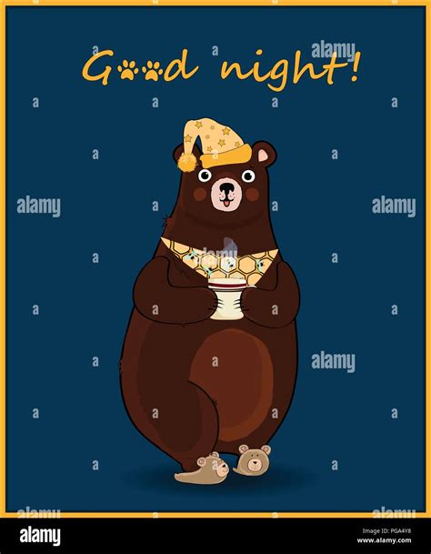 Vector illustration of kawaii cartoon bear character in sleeping hat ...