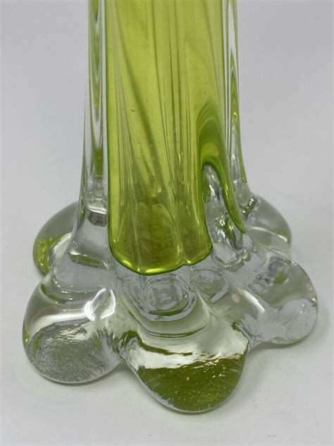 Vintage Mcm Geometric Elephant Foot Cased Glass Bud Vase Twisted Lime Green Ebay