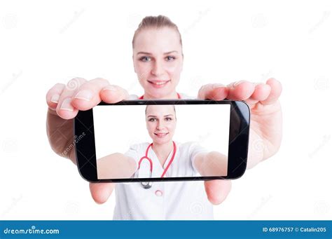 Woman Doctor Taking A Selfie Stock Image Image Of Showing