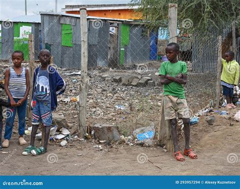 Group Of African Children From The Maasai Tribe Are Standing On One Of