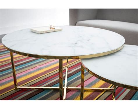 Table Basse Ronde Design Effet Marbre Et M Tal Dor D Cm Silas