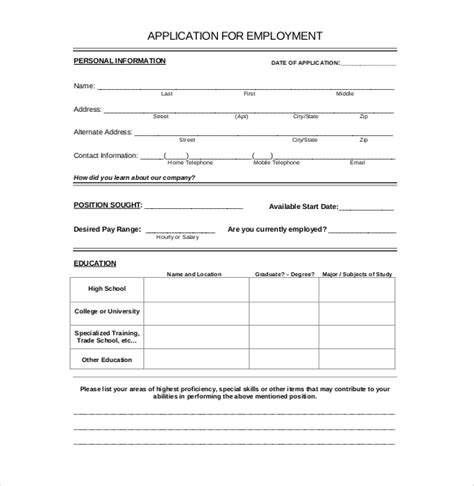 Employment Application Template Microsoft Word Template Business