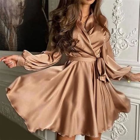 Robe Mini Robe En Satin Sexy Manches Lanternes Tenue De Soir E