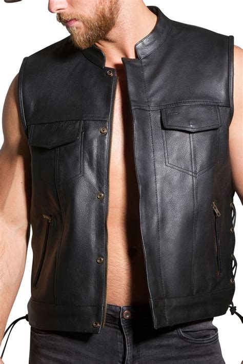 Men S Real Leather Soa Style Motorbike Cut Off Biker Laced Up With Zip