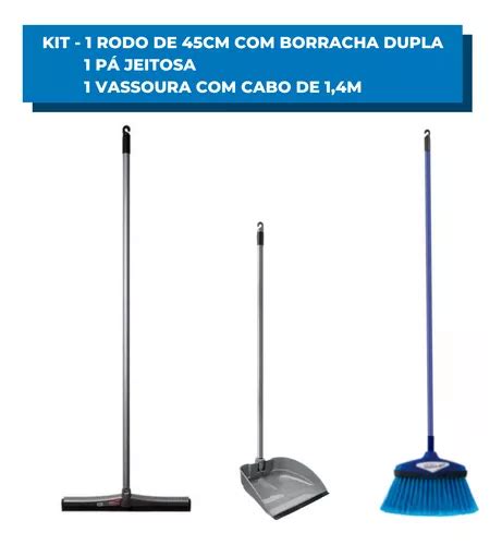 Kit Multiuso Rodo Duplo Cm P De Lixo E Vassoura Macia