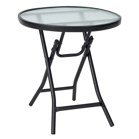 Costway Patio Folding Round Glass Side Table Bistro Coffee Table Plant