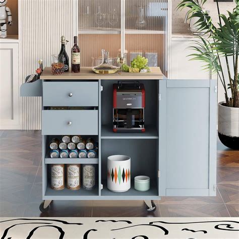 Runesay Gray Blue Rubber Wood Countertop In W Kitchen Island Cart