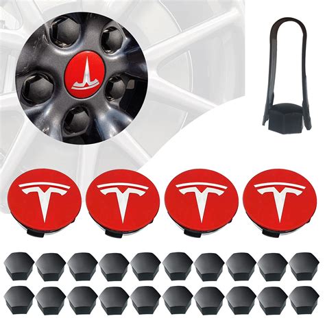 Buy Red Silver Logo Tesla Model 3 Wheel Center Hub Cap Kit Model S