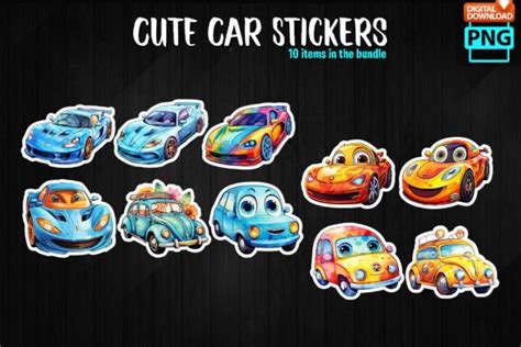 Cartoon Car Stickers Bundle Graphic by MMShopArt · Creative Fabrica