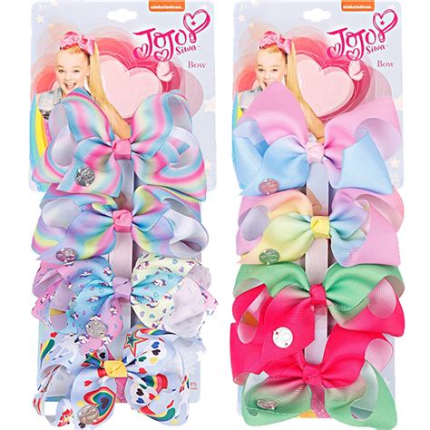 4 Piecesset Jojo Bows Jojo Siwa Rainbow Printed Knot Ribbon Bow For