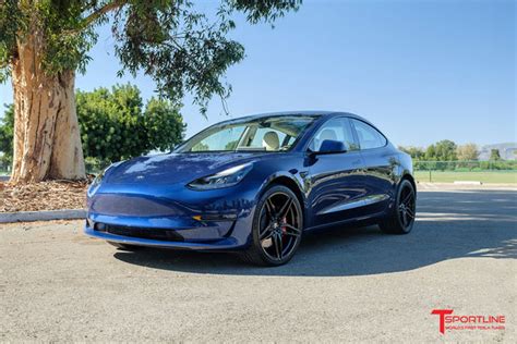 Deep Blue Metallic Tesla Model 3 With 20 Tsa 5 Wheels And Cream Diamo T Sportline Tesla