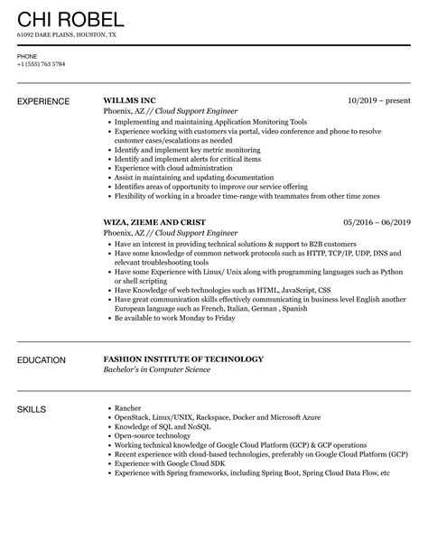 Cloud Support Engineer Resume Samples Velvet Jobs