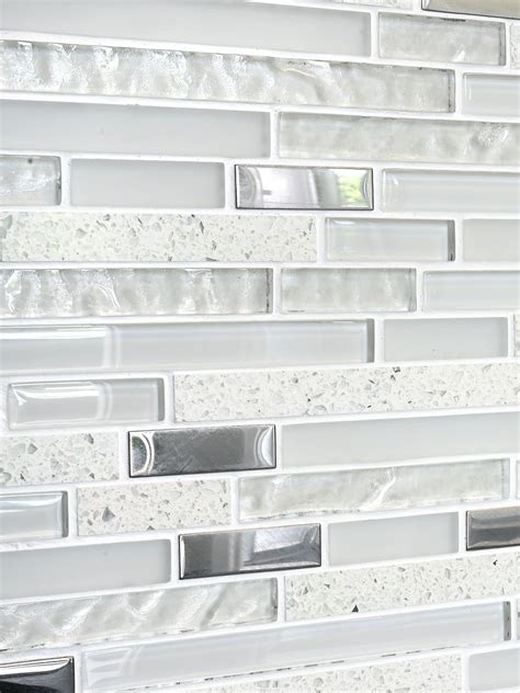 Modern White Glass Quartz Mosaic Tile Backsplash