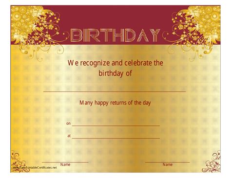 Birthday Certificate Template - Gold Download Printable PDF ...