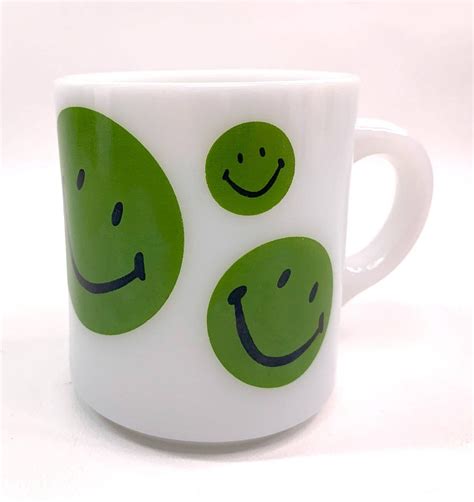 Vintage Green Smiley Face Milk Glass Coffee Mug Retro Get Happy Etsy