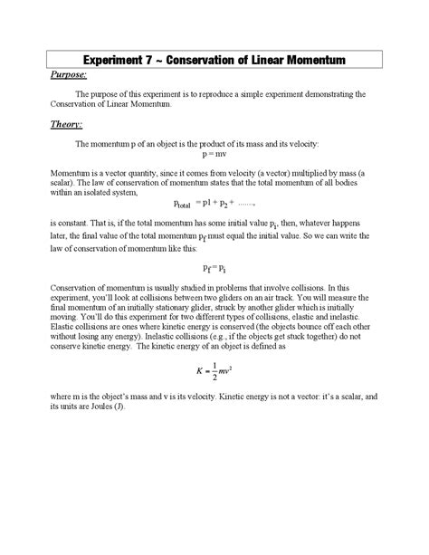 Experiment On Conservation Of Linear Momentum Lab Reports Physics Docsity