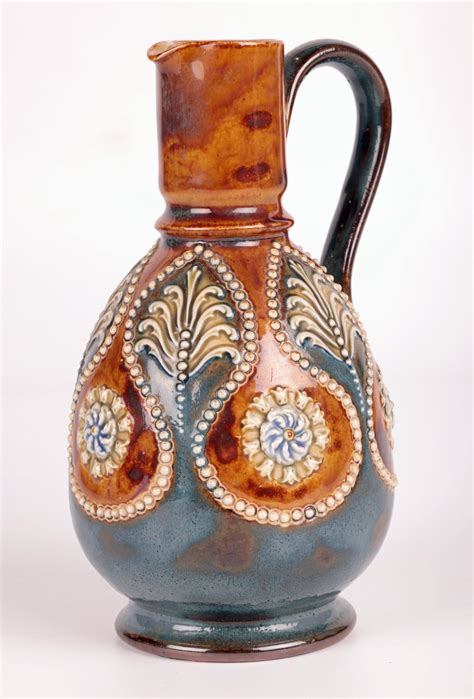 Doulton Lambeth Art Nouveau Beaded Floral Jug By Annie Partridge For