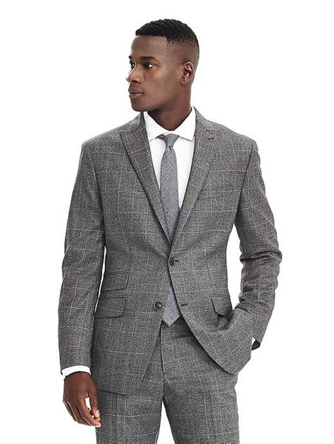 Banana Republic Mens Grey Plaid Wool Suit Flawless Crowns