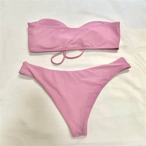 Self Tie Pink Ribbed Bikini On Carousell