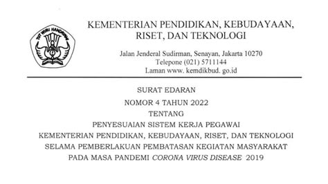 Surat Edaran Tentang Penyesuaian Sistem Kerja Pegawai Kemendikbudristek