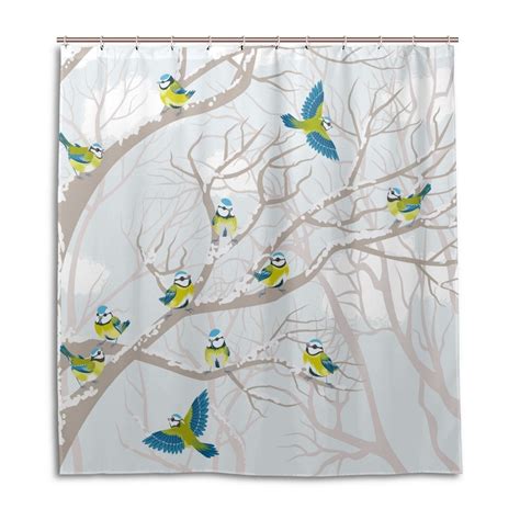 POPCreation Blue Bird With Snow Shower Curtain Waterproof Bathroom