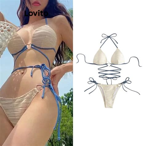Lovito Bộ bikini màu trơn thanh lịch dành cho nữ LNA69321 Shopee Việt Nam