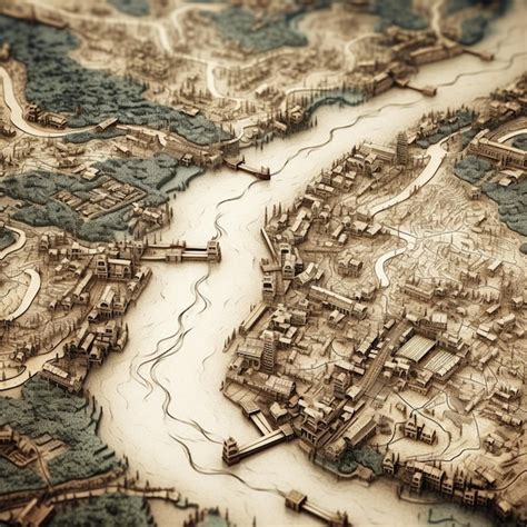 Premium AI Image | A map of a city with a river in the middle.