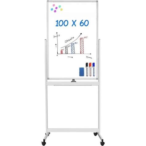 Tableau Blanc Magnetique Mobile 100 X 60 Cm Double Face Effacable A Sec Cadre En